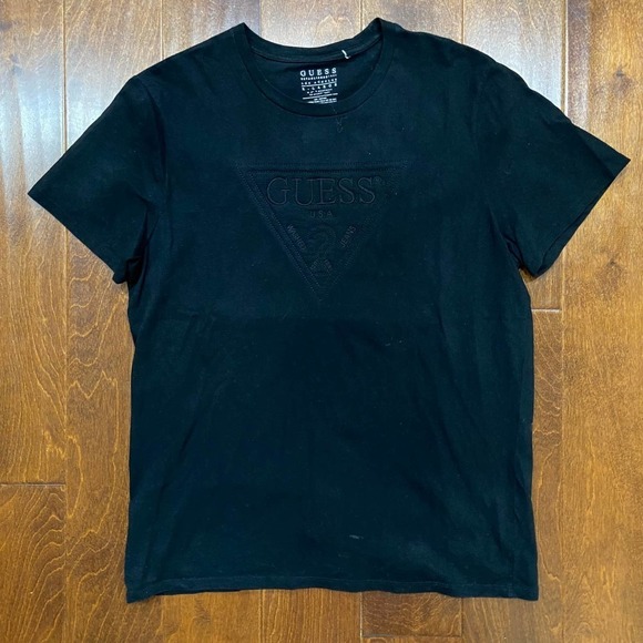 Guess Los Angeles Triangle Logo Triple Black Embroidered T-Shirt Men's XL - Picture 2 of 8